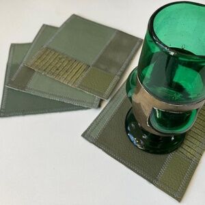 Patchwork Leather Coasters, Moss, Set of 4